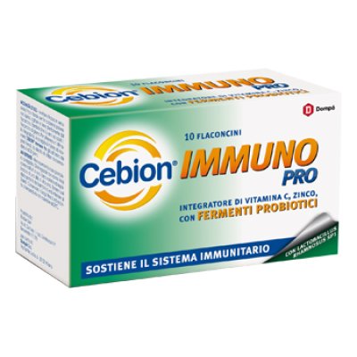 cebion immuno PRO integratore a base di vitaminaC, zinco e probiotici per rinforzare le difese immunitarie 10 flaconi da 10 ml. 