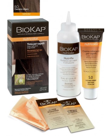 BIOSLINE biokap nutricolor tinta 5,0 castano chiaro flacone + tubo da 140 ml.